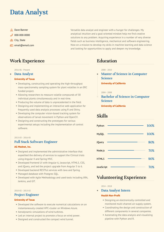 Best Resume Template and Example - Bravo by VisualCV