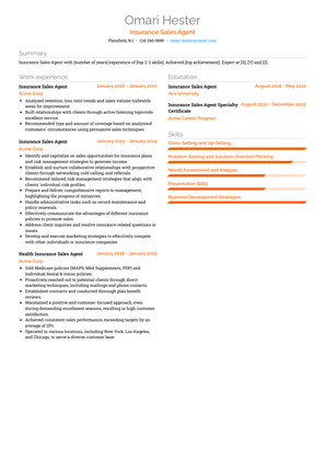 Insurance Sales Agent Resume Sample and Template
