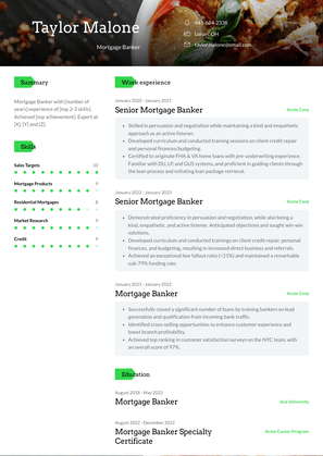 Mortgage Banker Resume Sample and Template