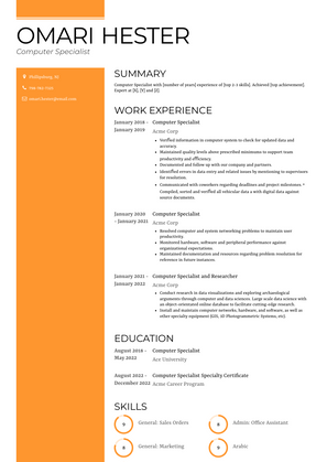 Computer Specialist Resume Sample and Template