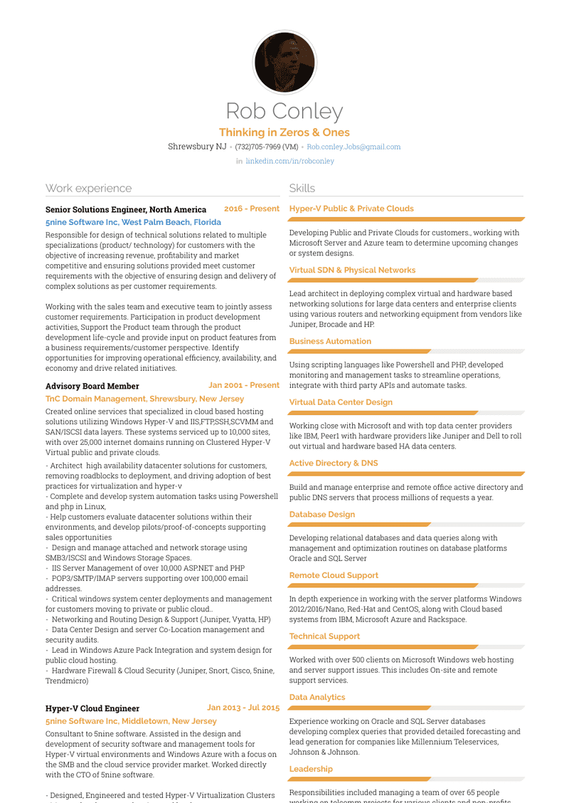 Sr. .Net Developer Resume Sample and Template