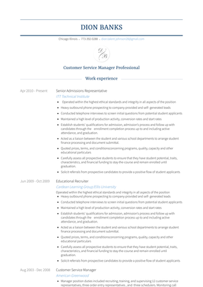 Senior Admissions Representative Resume Sample and Template