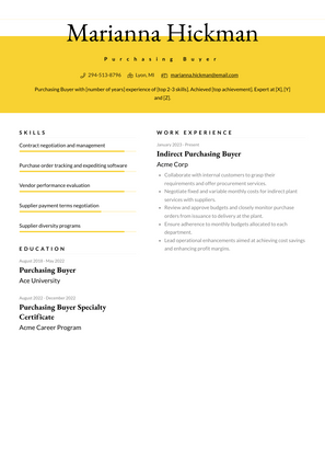 Purchasing Buyer Resume Sample and Template