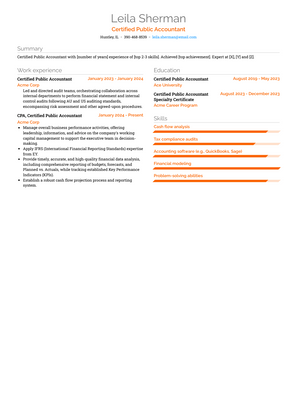 Certified Public Accountant Resume Sample and Template