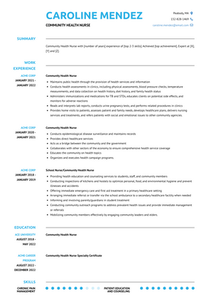 Community Health Nurse Resume Sample and Template