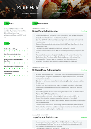 Sharepoint Administrator Resume Sample and Template