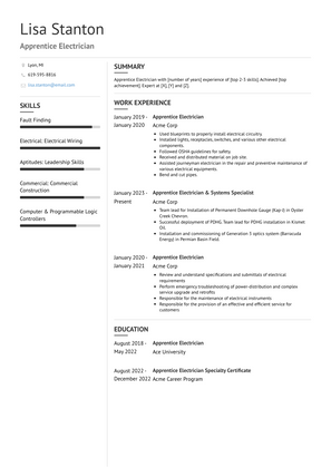 Apprentice Electrician Resume Sample and Template
