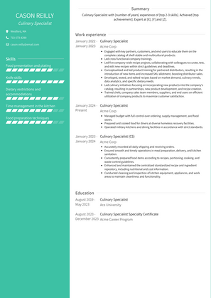 Culinary Specialist Resume Sample and Template