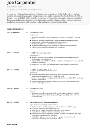 Social Media Intern Resume Sample and Template