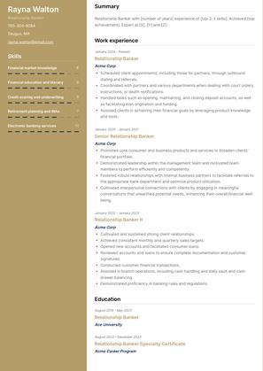 Relationship Banker Resume Sample and Template