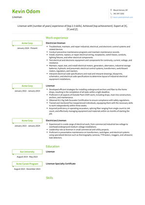 Lineman Resume Sample and Template