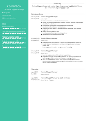 Technical Support Manager Resume Sample and Template