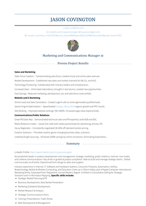 Marketing And Communications Consultant Resume Sample and Template