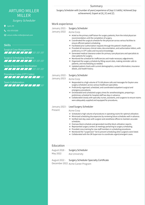 Surgery Scheduler Resume Sample and Template