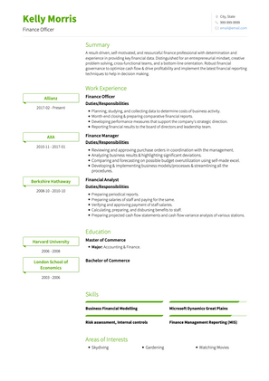 Finance Officer CV Example and Template