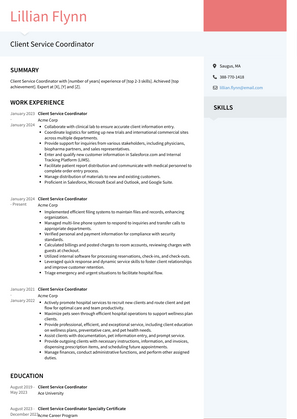 Client Service Coordinator Resume Sample and Template
