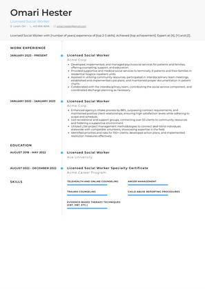 Licensed Social Worker Resume Sample and Template