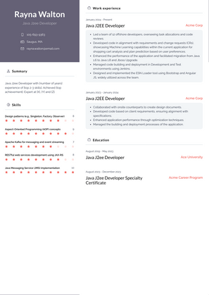 Java J2ee Developer Resume Sample and Template