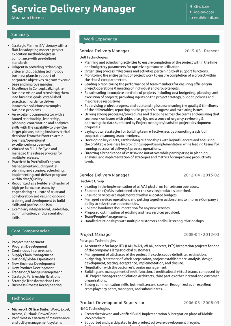 service delivery manager resume pdf