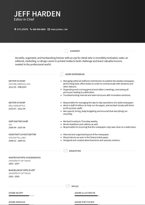 Editor in Chief Resume Sample and Template