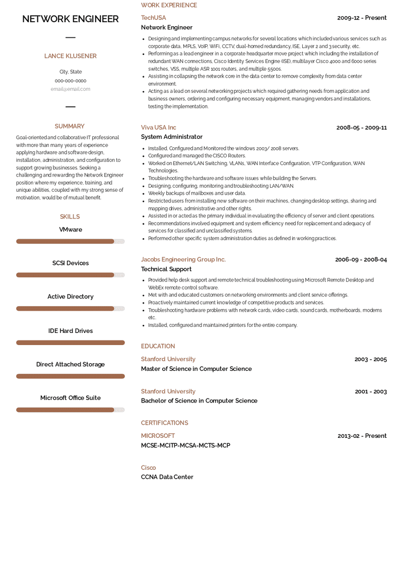 Network Engineer Resume Sample and Template