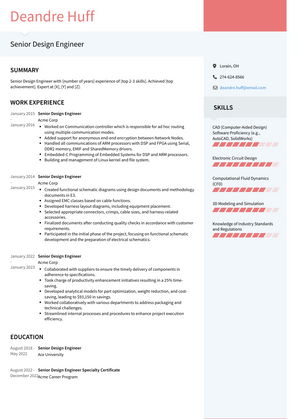 Senior Design Engineer Resume Sample and Template