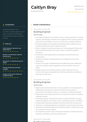 Building Engineer Resume Sample and Template