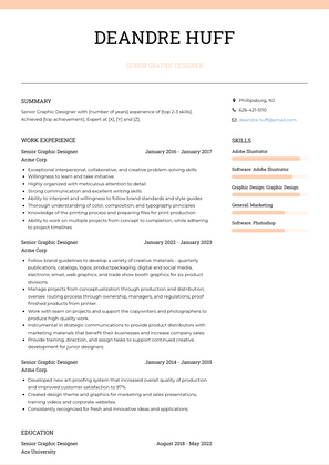 Senior Graphic Designer Resume Sample and Template