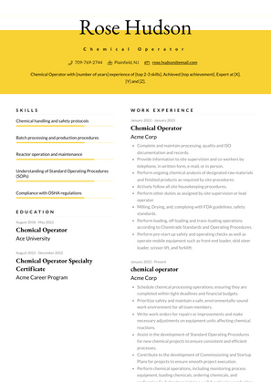 Chemical Operator Resume Sample and Template