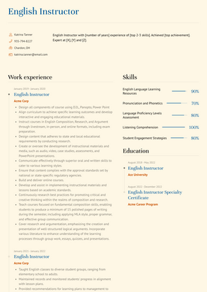 English Instructor Resume Sample and Template