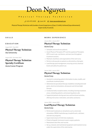 Physical Therapy Technician Resume Sample and Template