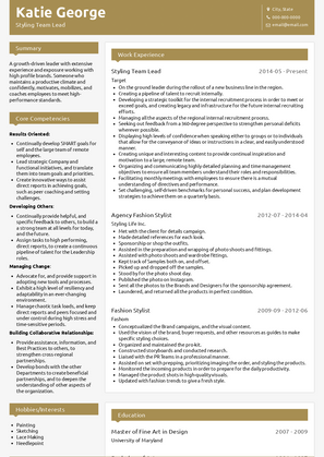 Styling Team Lead Resume Sample and Template