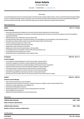 Accounts Manager Resume Sample and Template