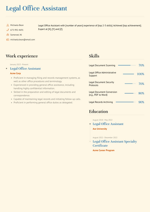 Legal Office Assistant Resume Sample and Template