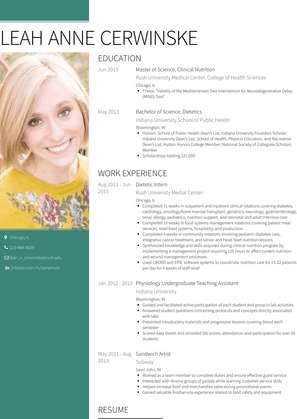 Dietetic Intern Resume Sample and Template