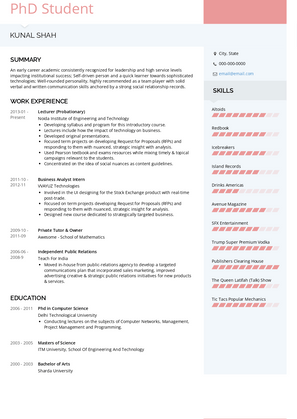 phd cv samples