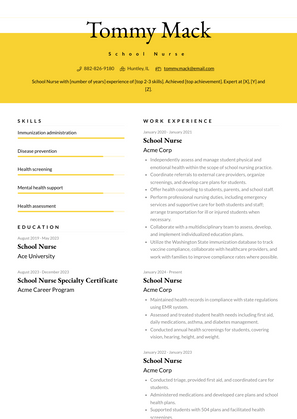 School Nurse Resume Sample and Template