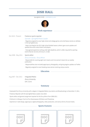 Freelance Sports Reporter Resume Sample and Template