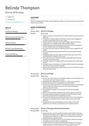 Director Of Strategy Resume Sample and Template