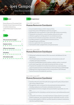 Human Resources Coordinator Resume Sample and Template