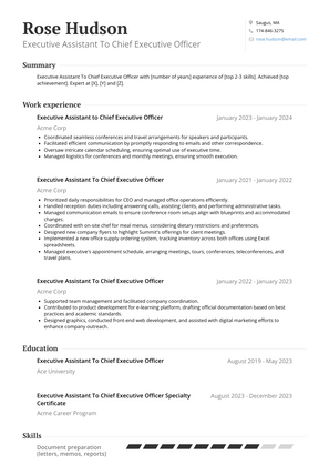 Executive Assistant To Chief Executive Officer Resume Sample and Template