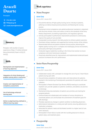 Preceptor Resume Sample and Template