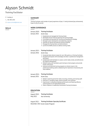 Training Facilitator Resume Sample and Template