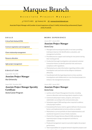 Associate Project Manager Resume Sample and Template