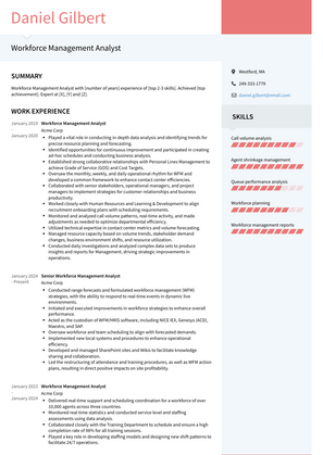 Workforce Management Analyst Resume Sample and Template