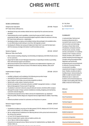 Infrastructure Specialist Resume Sample and Template