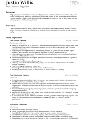 sample resume for field service engineer