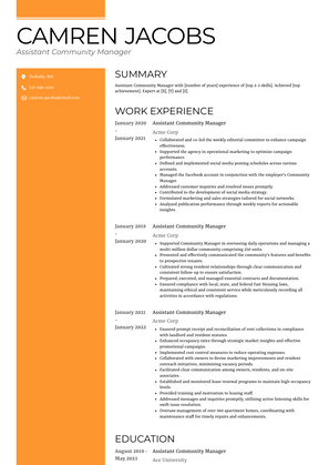 Assistant Community Manager Resume Sample and Template