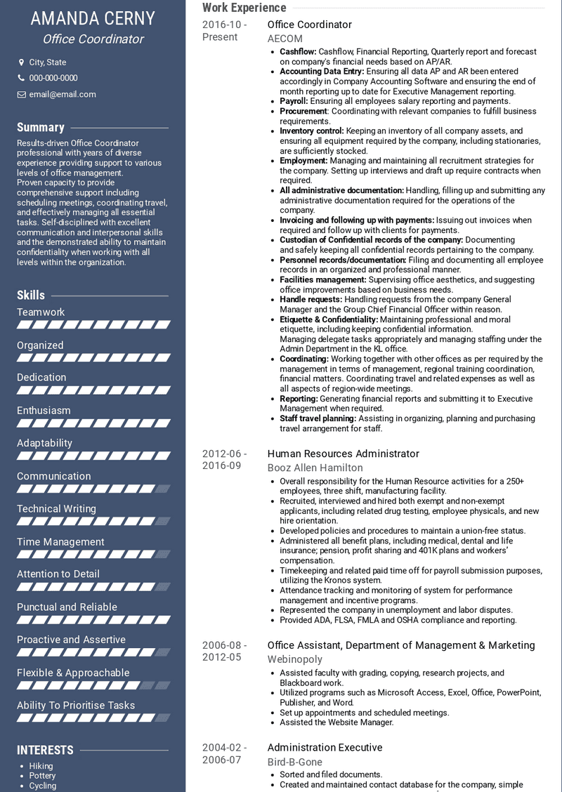 Office Coordinator Resume Sample and Template