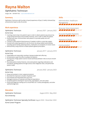 Ophthalmic Technician Resume Sample and Template